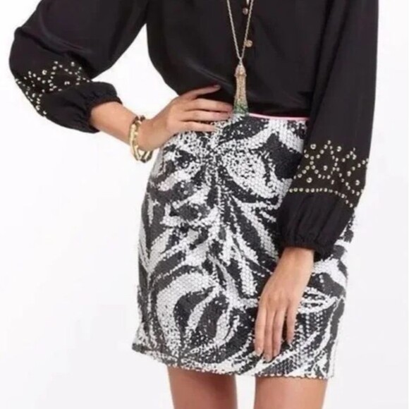 Lilly Pulitzer Womens Harvey Sequin Skirt Sneak a Peek Black and White Size 6 - Picture 1 of 7